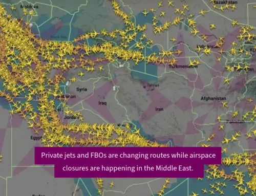 Private jets and FBOs are changing routes while airspace closures are happening in the Middle East.